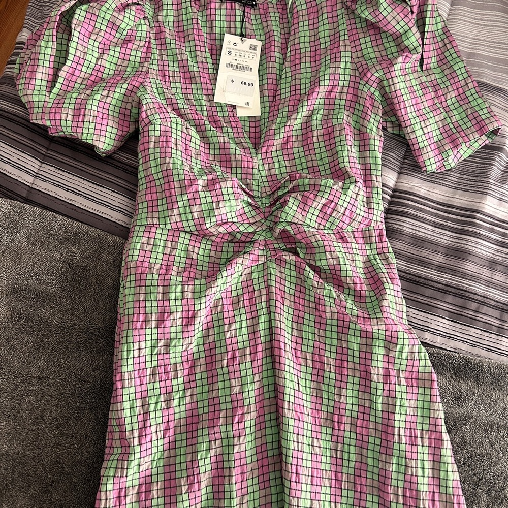 Plaid Pink and Green Zara Women's Dress